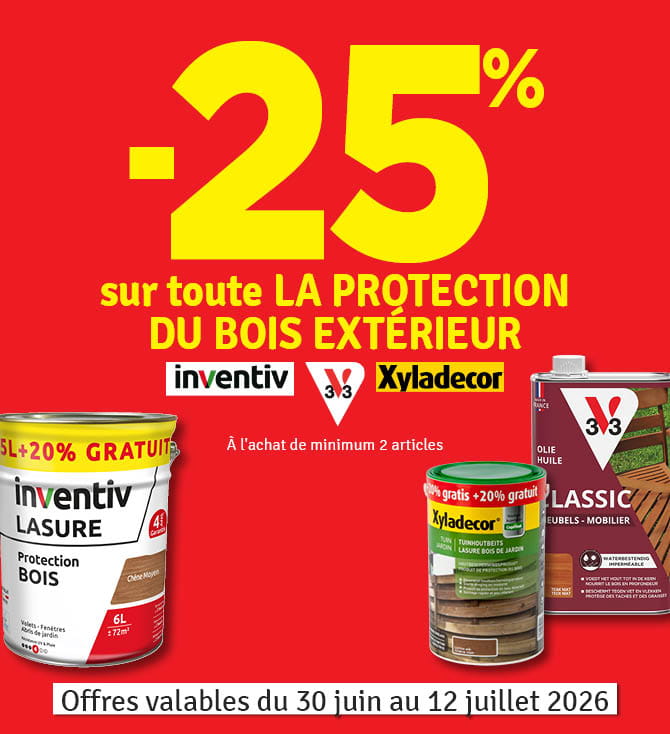 25 % sur toute la protection du bois extérieur 